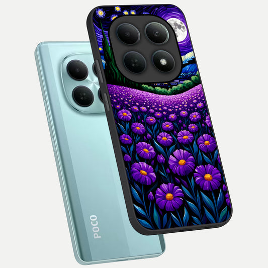  Lavender Moon Field phone case For Poco M8 showing premium glass back cover with detailed artwork