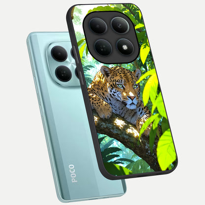  Leopard in Jungle phone case For Poco M8 showing premium glass back cover with detailed artwork