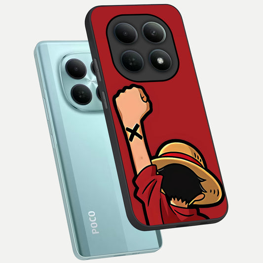  Luffy X Spirit phone case For Poco M8 showing premium glass back cover with detailed artwork