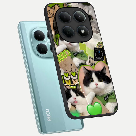  Matcha Cats Mood phone case For Poco M8 showing premium glass back cover with detailed artwork
