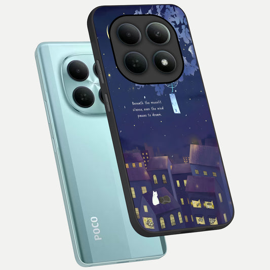  Moonlit Cat Silence phone case For Poco M8 showing premium glass back cover with detailed artwork