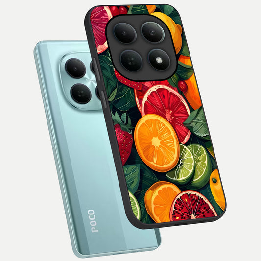  Multiple Fruits phone case For Poco M8 showing premium glass back cover with detailed artwork