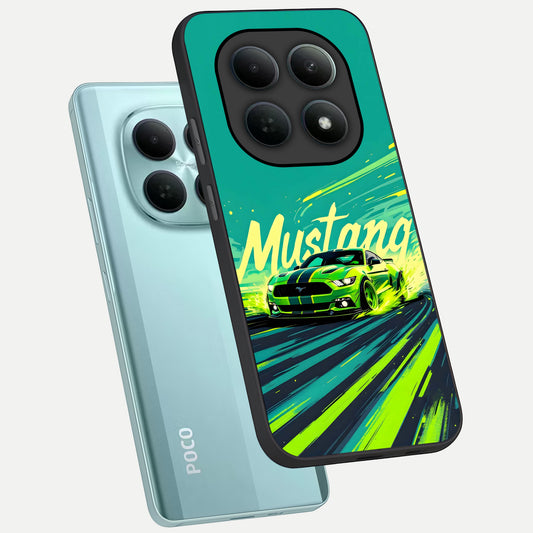  Mustang Bang phone case For Poco M8 showing premium glass back cover with detailed artwork