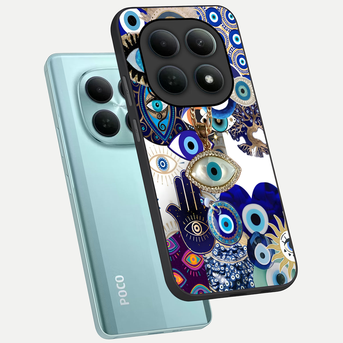  Mystic Charm Eye phone case For Poco M8 showing premium glass back cover with detailed artwork