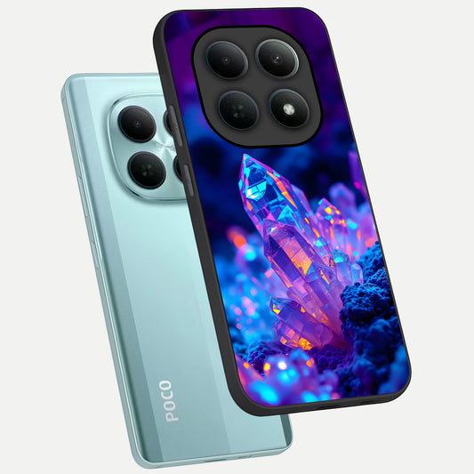  Neon Aura Shards phone case For Poco M8 showing premium glass back cover with detailed artwork