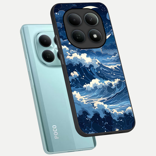  Ocean Moon Waves phone case For Poco M8 showing premium glass back cover with detailed artwork