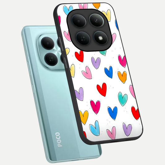  Playful Love Doodles phone case For Poco M8 showing premium glass back cover with detailed artwork