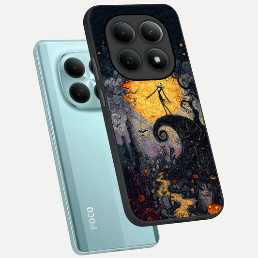  Pumpkin Moon Night phone case For Poco M8 showing premium glass back cover with detailed artwork