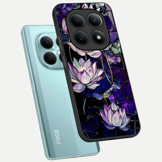  Purple Lotus Pattern phone case For Poco M8 showing premium glass back cover with detailed artwork
