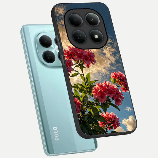 Red Bloom Skies phone case For Poco M8 showing premium glass back cover with detailed artwork