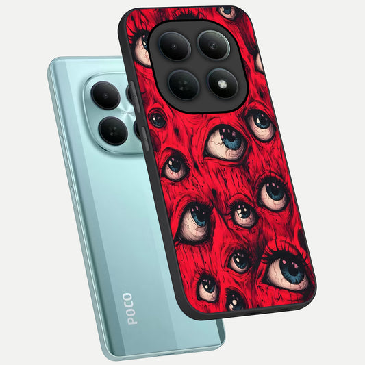  Red Eyes Pattern phone case For Poco M8 showing premium glass back cover with detailed artwork