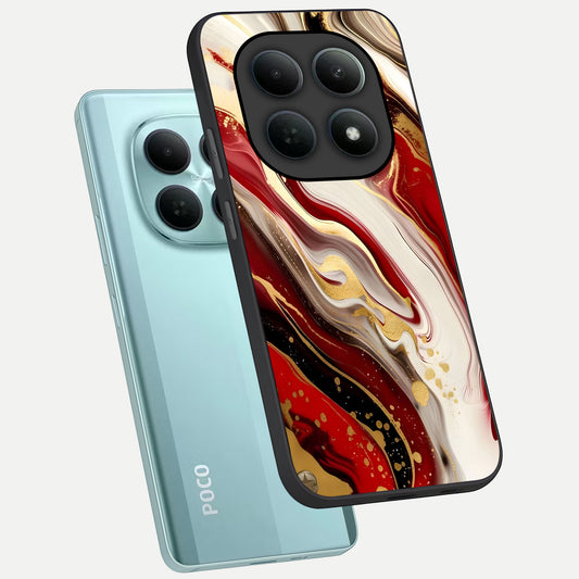  Red And White Marble phone case For Poco M8 showing premium glass back cover with detailed artwork
