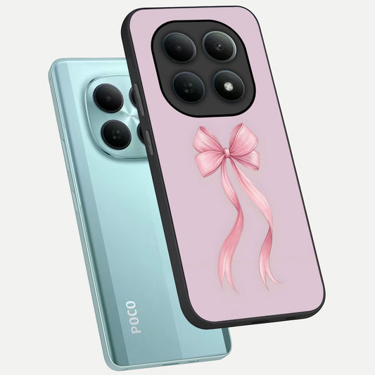  Soft Blush Bow phone case For Poco M8 showing premium glass back cover with detailed artwork