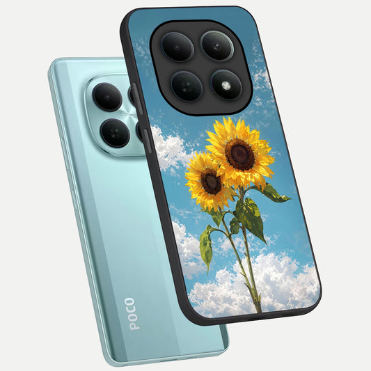  Sunlit Daisy Glow phone case For Poco M8 showing premium glass back cover with detailed artwork