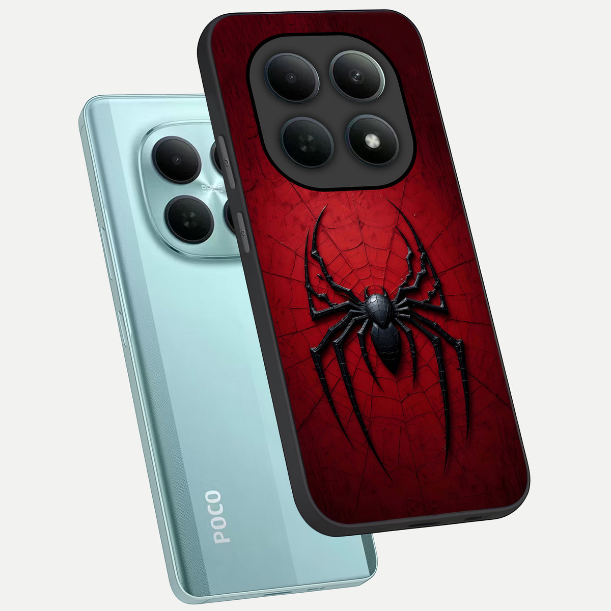  Superhero Web Emblem phone case For Poco M8 showing premium glass back cover with detailed artwork