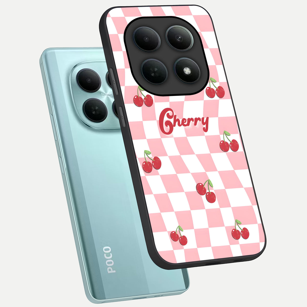 Sweet Cherry Vibes phone case For Poco M8 showing premium glass back cover with detailed artwork