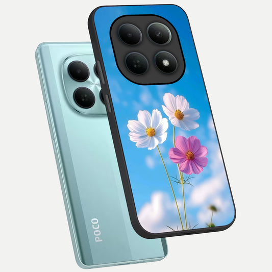  Tripple Flowers With Sky phone case For Poco M8 showing premium glass back cover with detailed artwork
