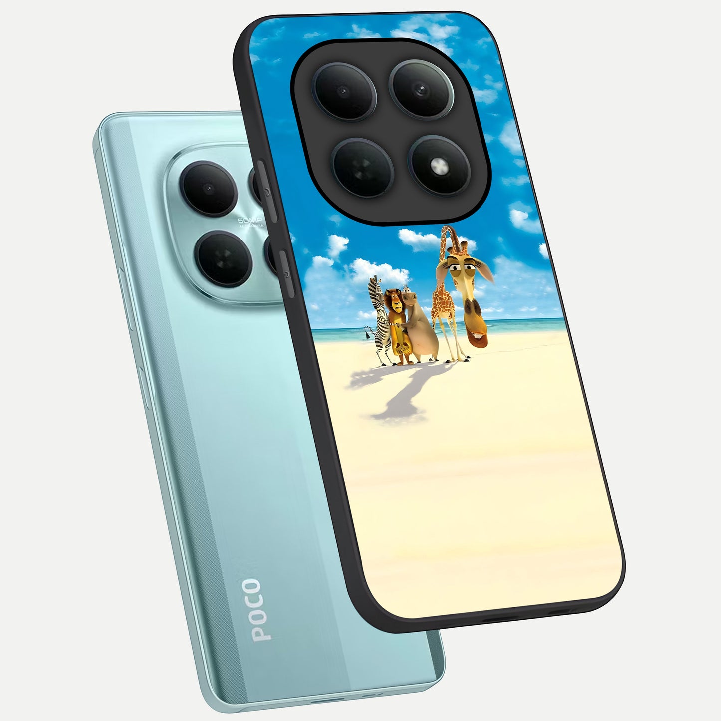  Tropical Fun Squad phone case For Poco M8 showing premium glass back cover with detailed artwork