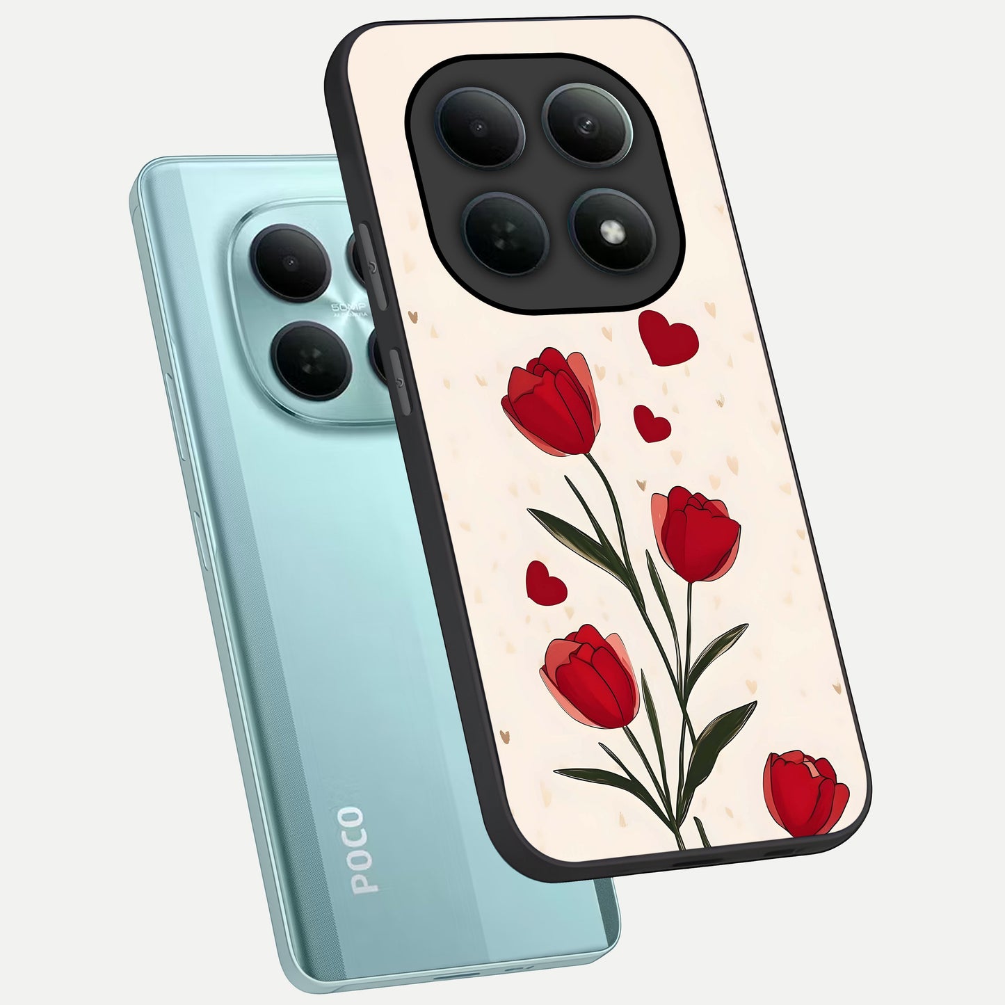  Tulip With Heart phone case For Poco M8 showing premium glass back cover with detailed artwork