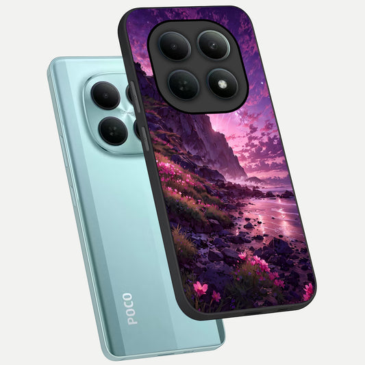 Twilight Blossom Coast phone case For Poco M8 showing premium glass back cover with detailed artwork