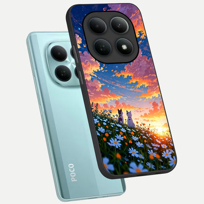  Two Cats Friends phone case For Poco M8 showing premium glass back cover with detailed artwork