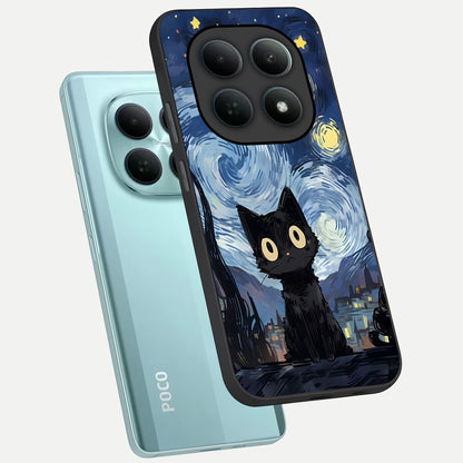  Van Gogh Cat phone case For Poco M8 showing premium glass back cover with detailed artwork