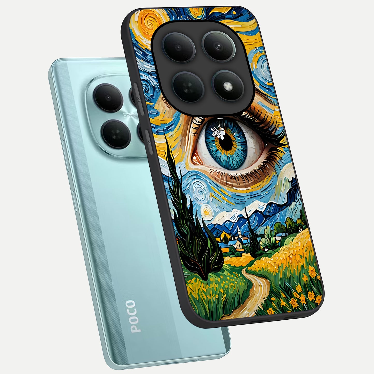  Van Gogh Eye phone case For Poco M8 showing premium glass back cover with detailed artwork