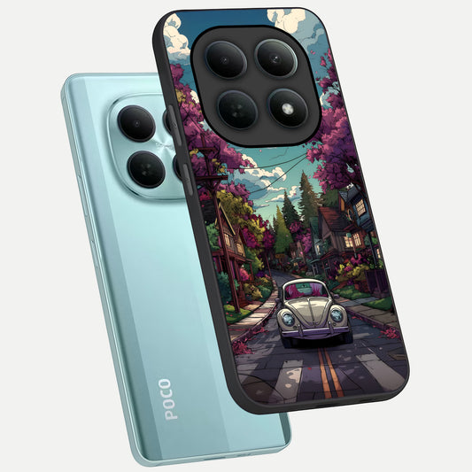  Vintage Street Drive phone case For Poco M8 showing premium glass back cover with detailed artwork