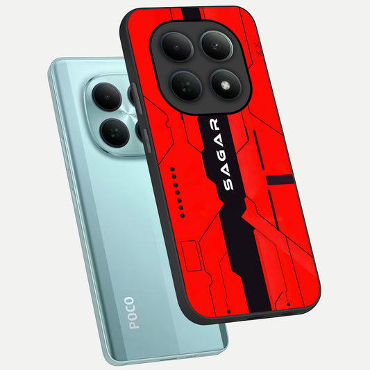 Voltage Rise CYBERPUNK Custom Name phone case For Poco M8 showing premium custom name glass back cover
