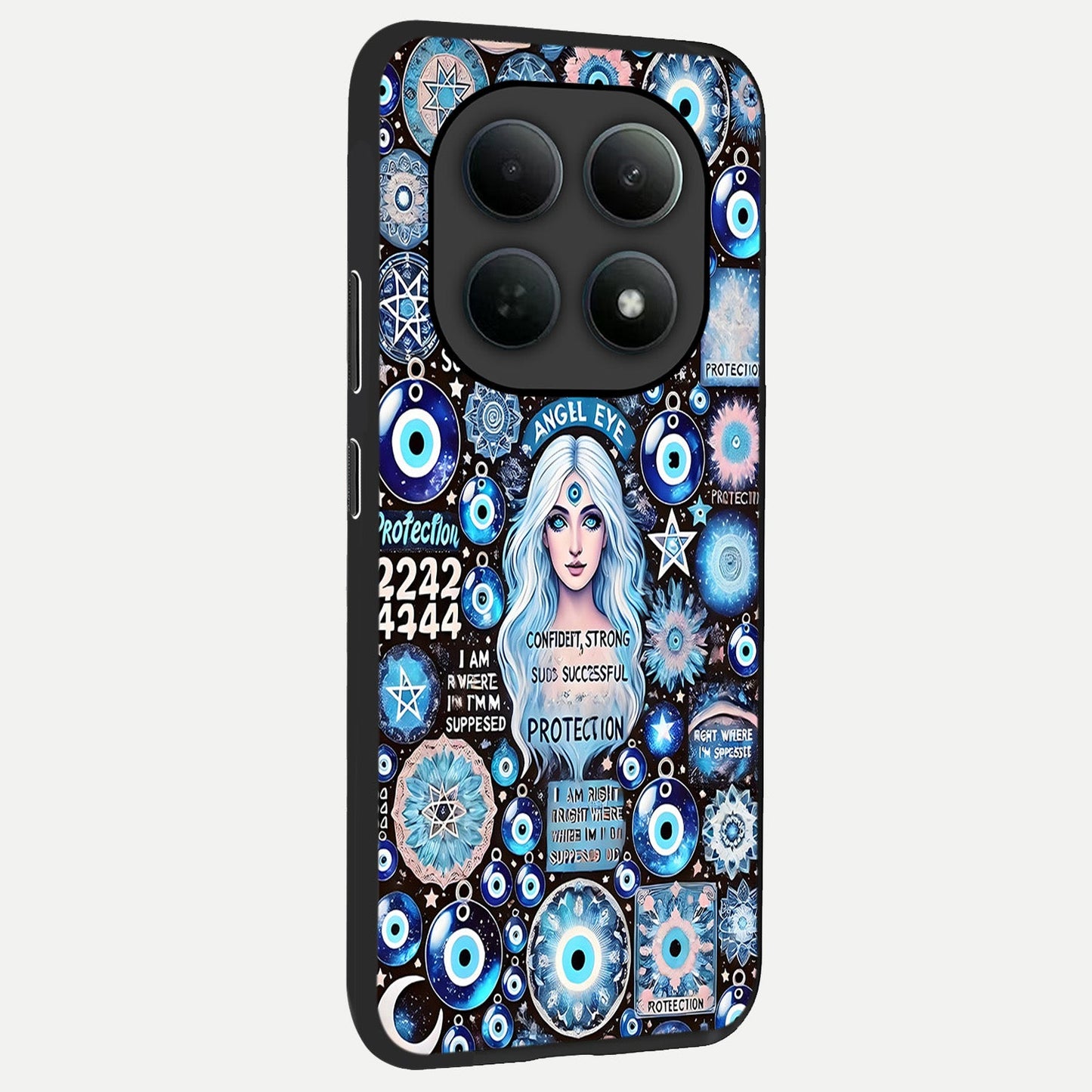  Angel Aura Shield back cover For Poco M8 slim fit glass case with vibrant aesthetic design