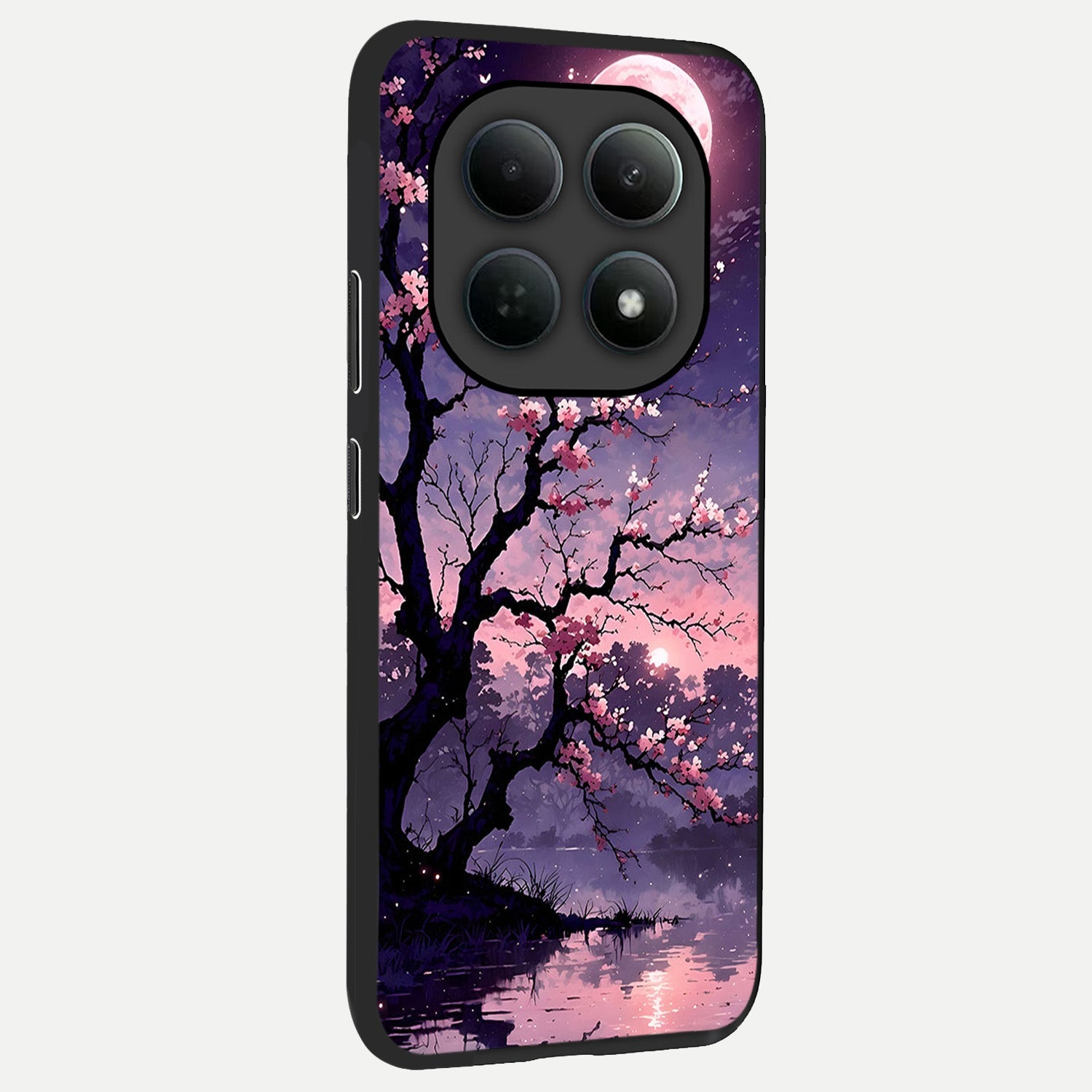  Blossom Pink Moon back cover For Poco M8 slim fit glass case with vibrant aesthetic design