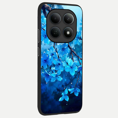  Blue Blossoms Branch back cover For Poco M8 slim fit glass case with vibrant aesthetic design
