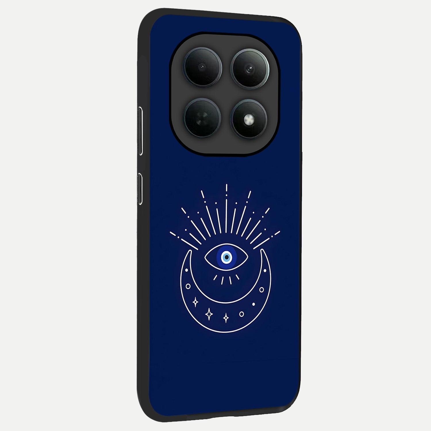  Blue Evil Eye back cover For Poco M8 slim fit glass case with vibrant aesthetic design
