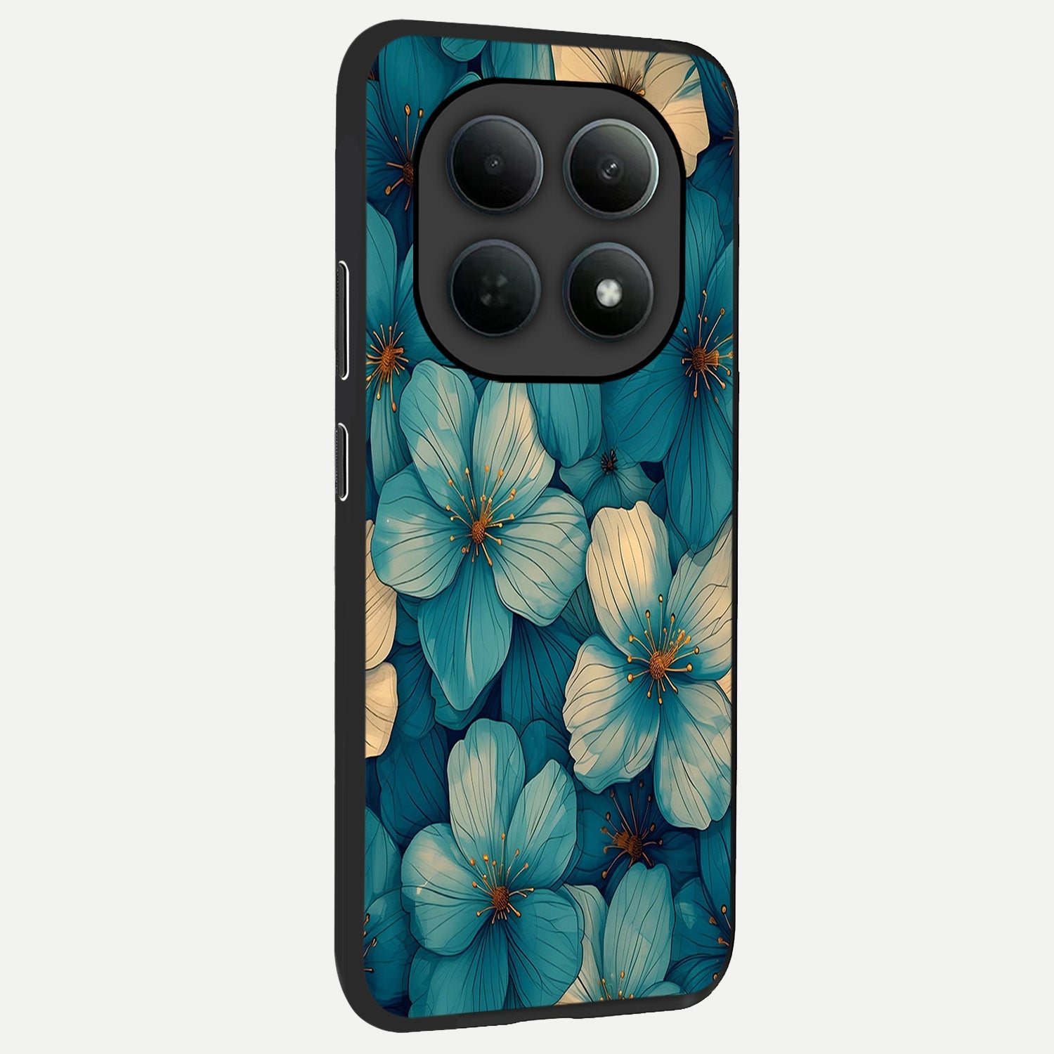  Blue Shade Floral back cover For Poco M8 slim fit glass case with vibrant aesthetic design