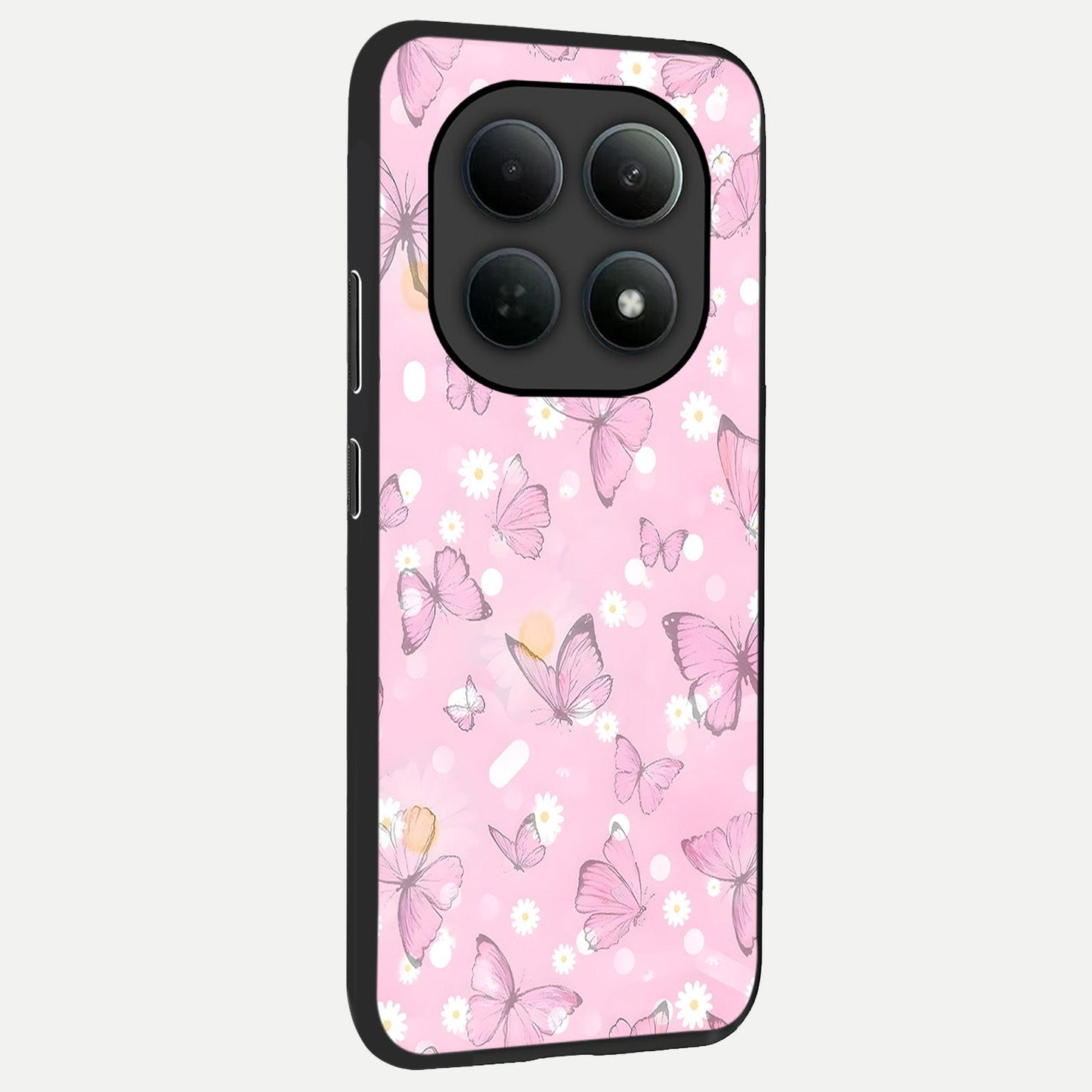  Blush Butterfly Garden back cover For Poco M8 slim fit glass case with vibrant aesthetic design