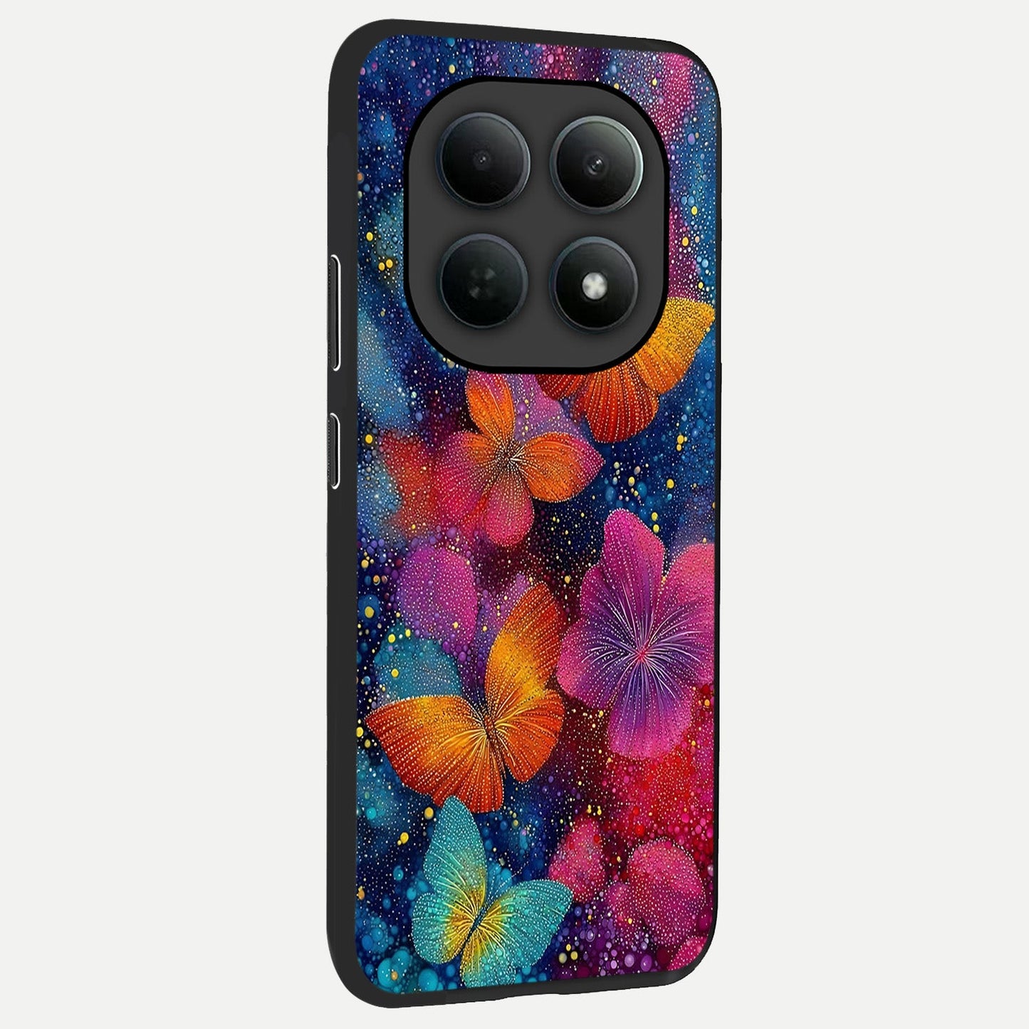  Butterfly Dream Mist back cover For Poco M8 slim fit glass case with vibrant aesthetic design