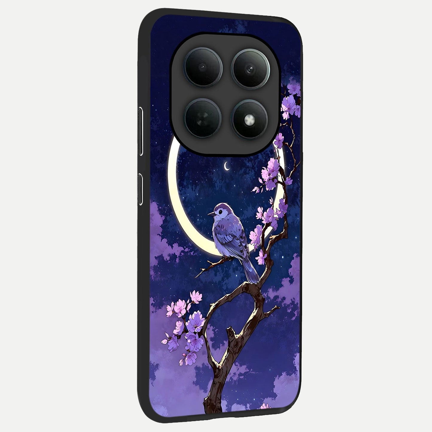  Celestial Bird Blossom back cover For Poco M8 slim fit glass case with vibrant aesthetic design