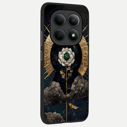  Celestial Lotus Morang back cover For Poco M8 slim fit glass case with vibrant aesthetic design