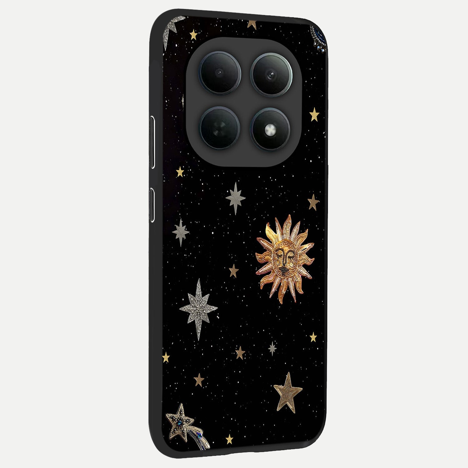  Celestial Moon With Stars back cover For Poco M8 slim fit glass case with vibrant aesthetic design
