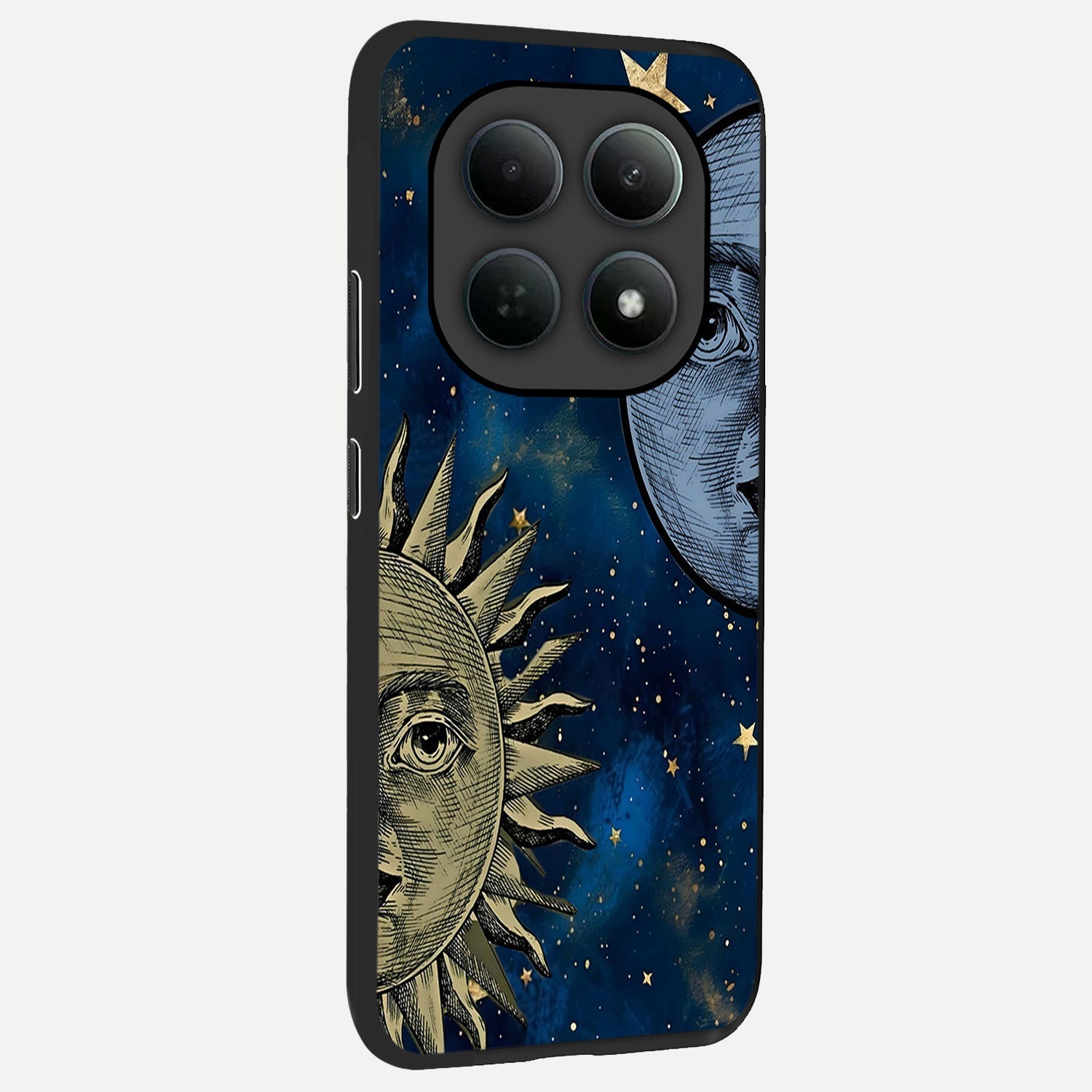  Celestial Moon With Sun back cover For Poco M8 slim fit glass case with vibrant aesthetic design