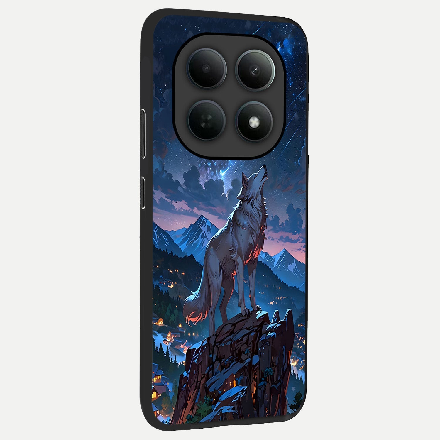  Celestial Wolf Howl back cover For Poco M8 slim fit glass case with vibrant aesthetic design