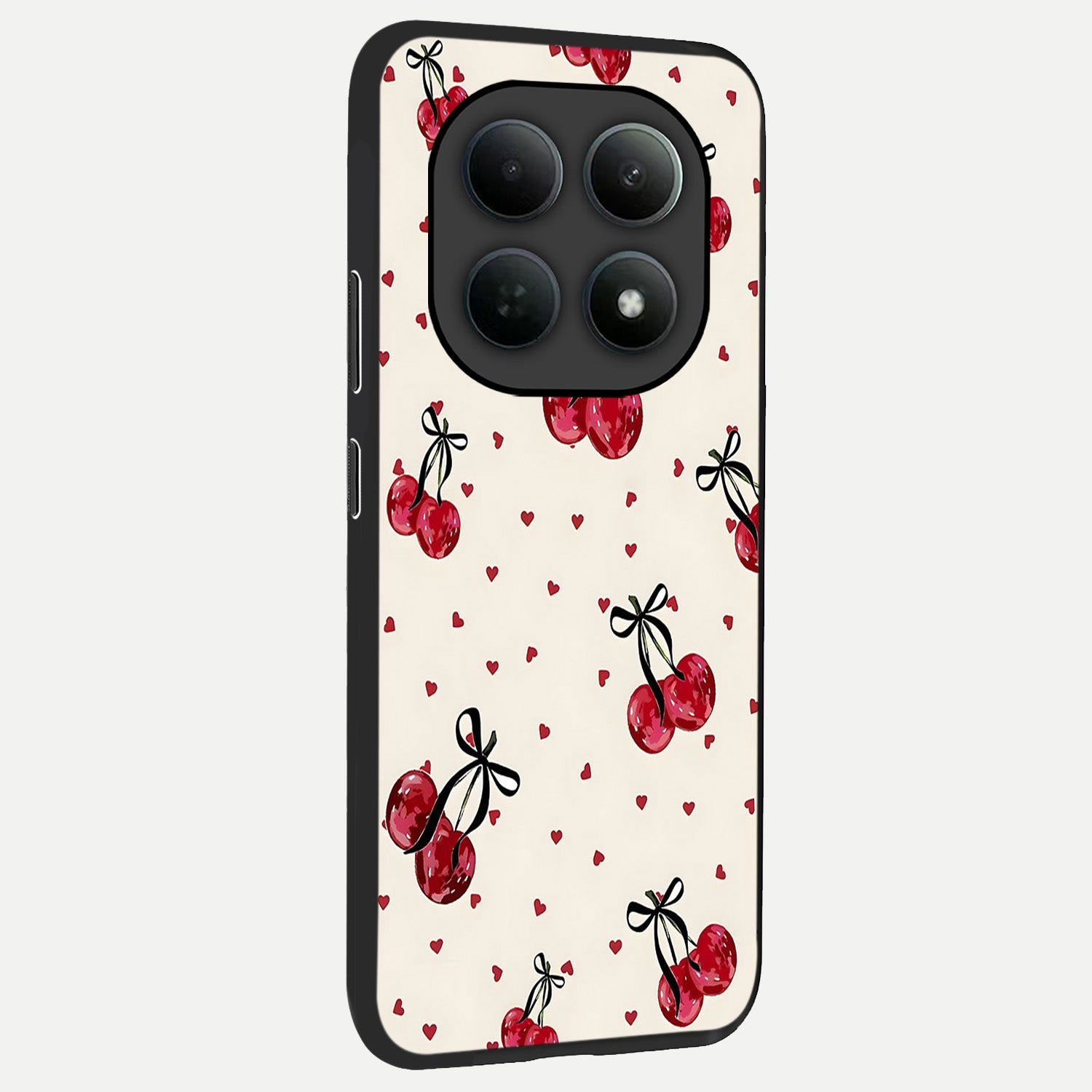  Cherry Heart Bow back cover For Poco M8 slim fit glass case with vibrant aesthetic design