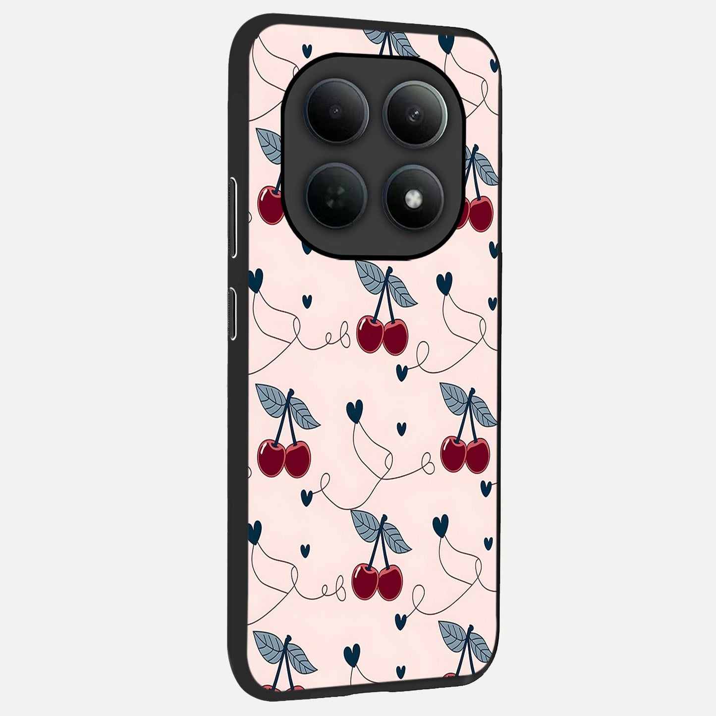  Cherry Heart Line back cover For Poco M8 slim fit glass case with vibrant aesthetic design