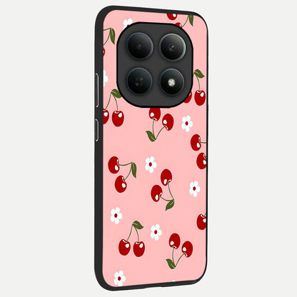  Cherry Love Mood back cover For Poco M8 slim fit glass case with vibrant aesthetic design