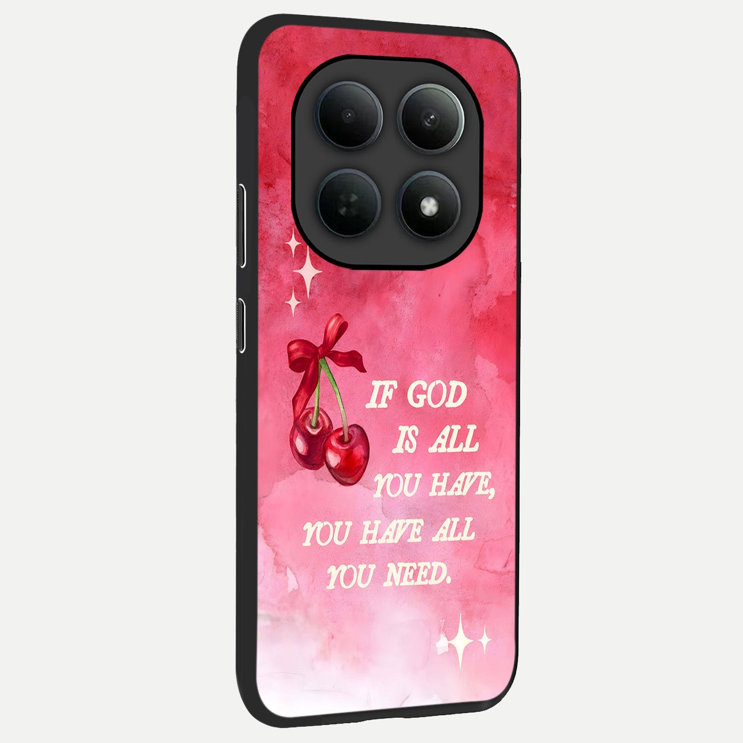  Cherry Quote back cover For Poco M8 slim fit glass case with vibrant aesthetic design
