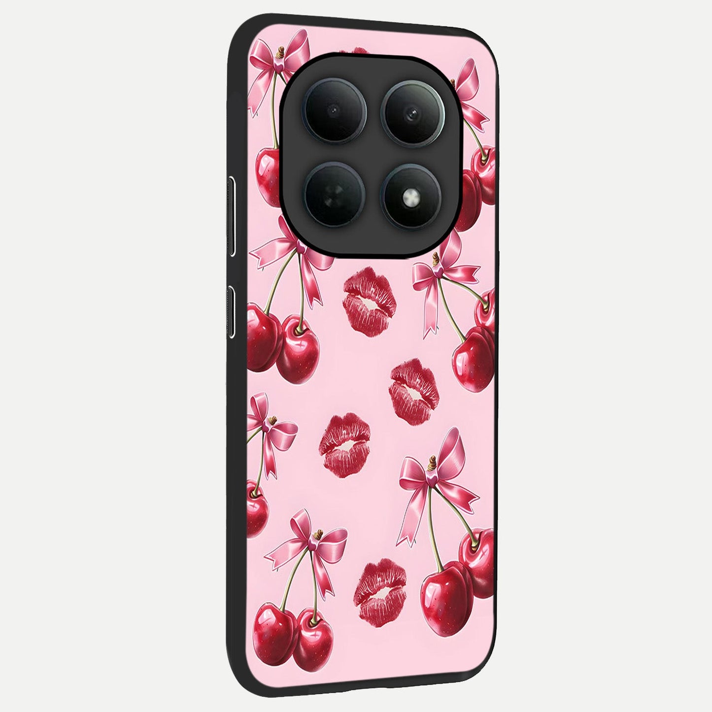 Cherry With Lips back cover For Poco M8 slim fit glass case with vibrant aesthetic design