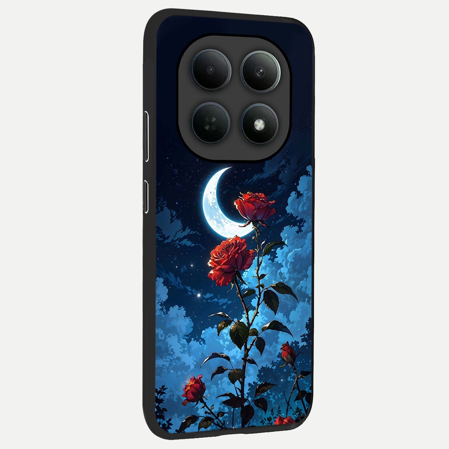  Crimson Rose Moon back cover For Poco M8 slim fit glass case with vibrant aesthetic design