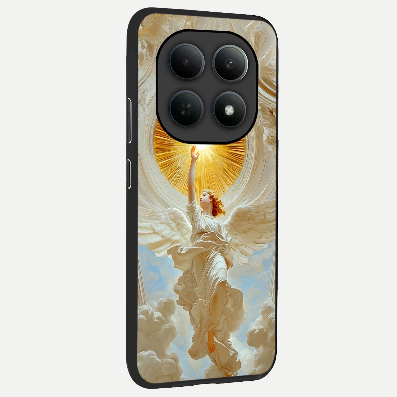  Divine Light Angel back cover For Poco M8 slim fit glass case with vibrant aesthetic design