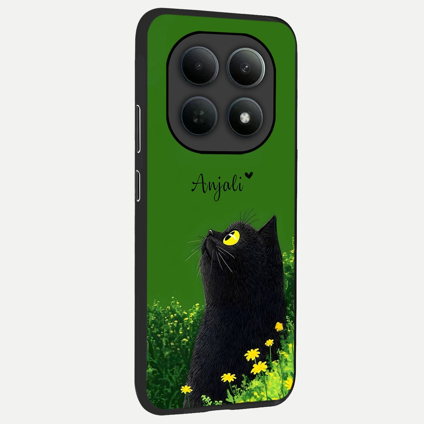  Emerald Cat Custom Name back cover For Poco M8 slim fit glass case with vibrant aesthetic design