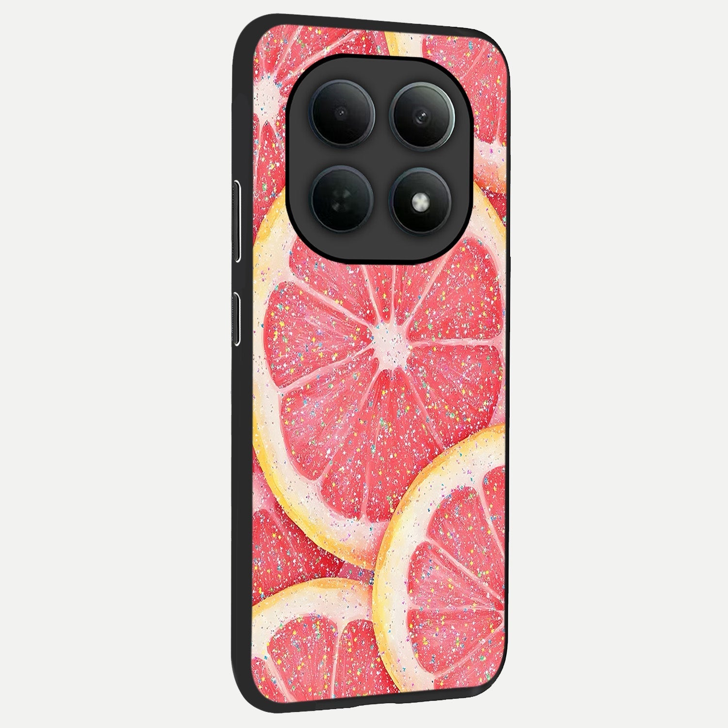  Glitter Grapefruit back cover For Poco M8 slim fit glass case with vibrant aesthetic design